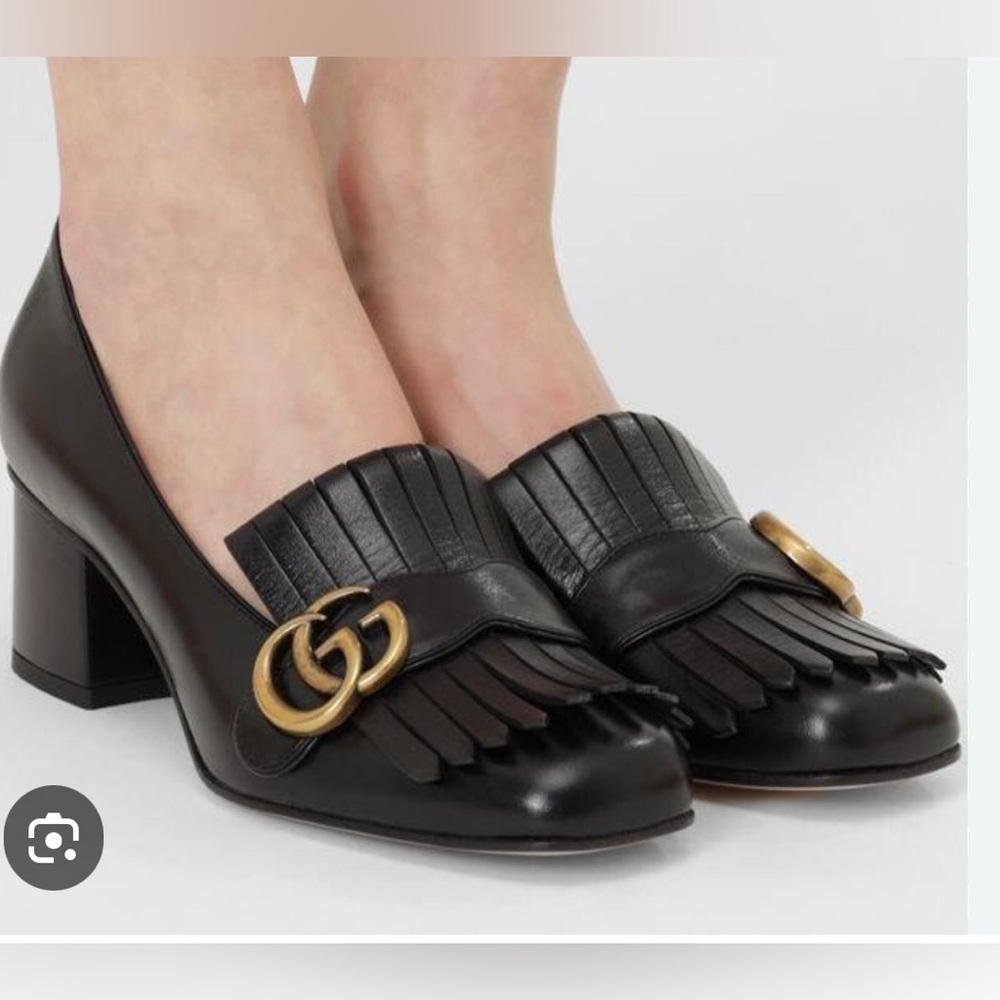 Gucci Black Leather block heal shoes in size 38